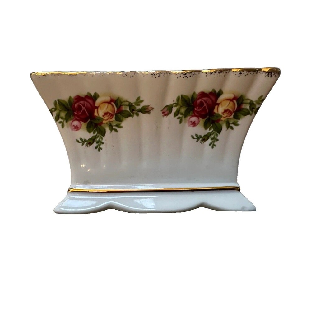Royal Albert Old Country Roses Floral Sweetener Tea Bag Dish Gold Trim EUC